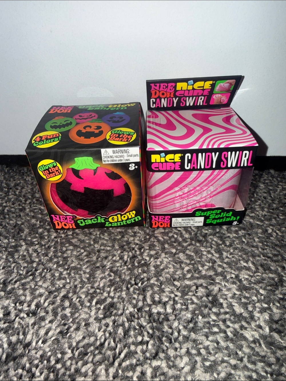 NeeDoh Pink Candy Swirl Cube & Pink Jack-O-Glow Lantern Toy Duo